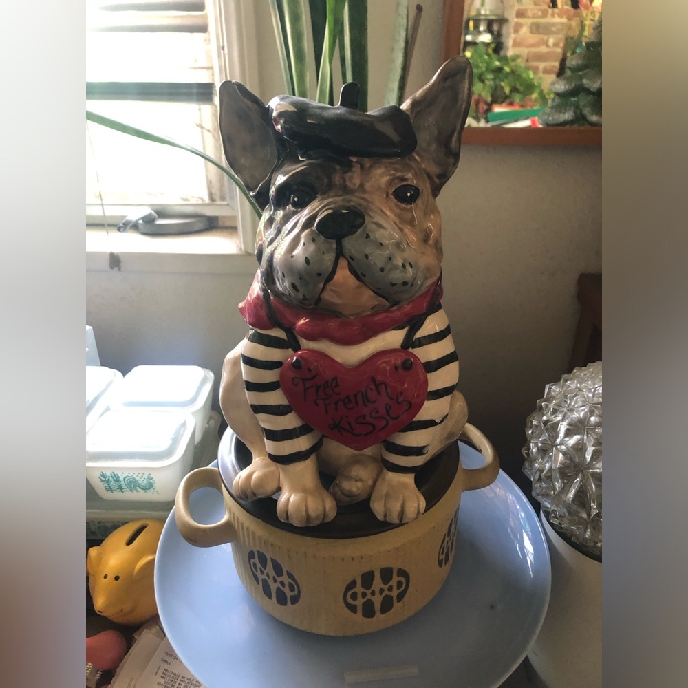 Blue Sky Frenchie Ceramic Dog Figurine with Red Heart Accent